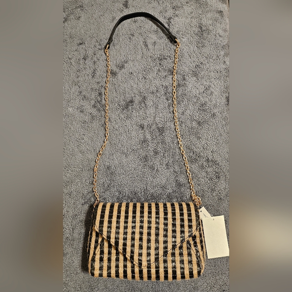 H&M Black and Tan Striped Crossbody Bag